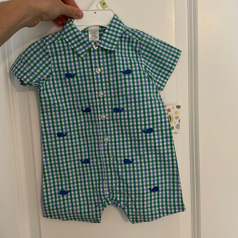 Plaid boys romper